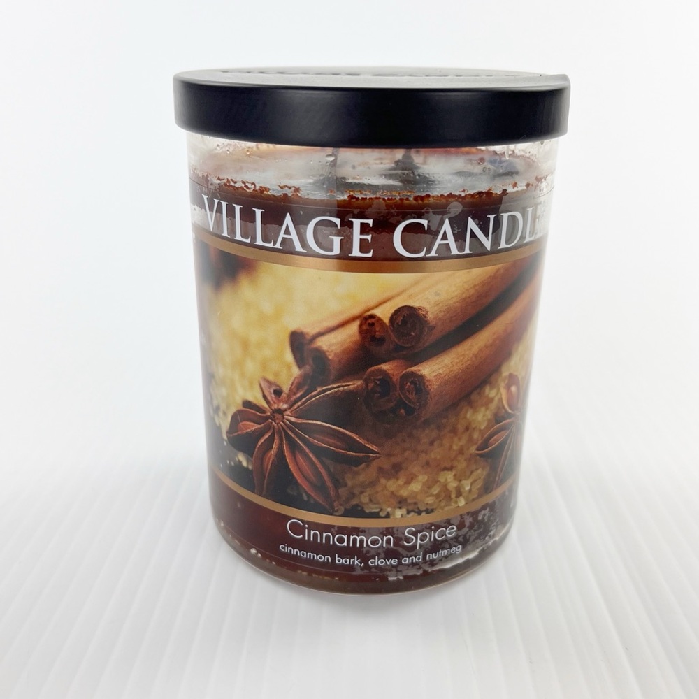 Village Candle Cinnamon Spice Glass Cylinder 14 Oz Jar Candle
